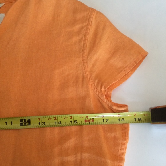 Talbots Irish Linen Button Up Blouse. Cap Sleeves. Mandarin Collar. - Picture 7 of 8